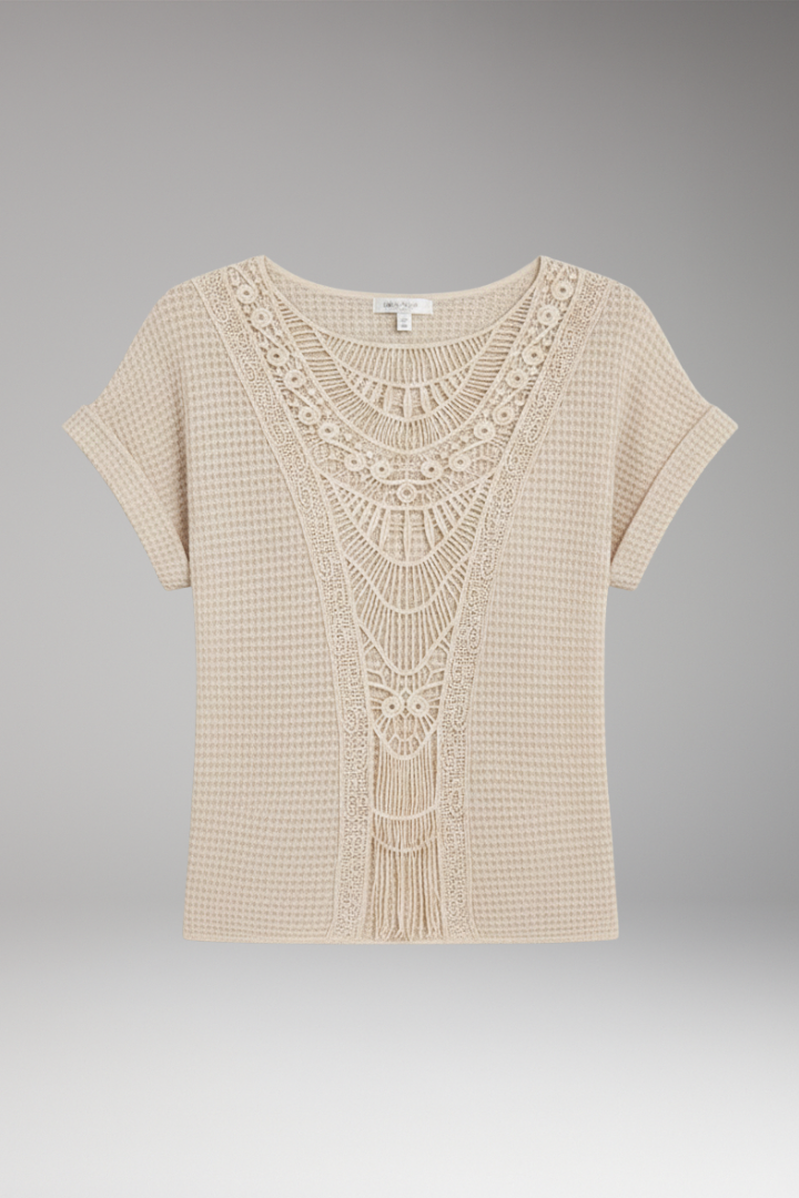 Women's T-Shirt with Lace Trim and V-Neckline
