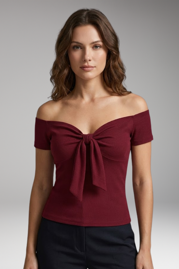 Women's T-Shirt with Off-Shoulder and Front Tie