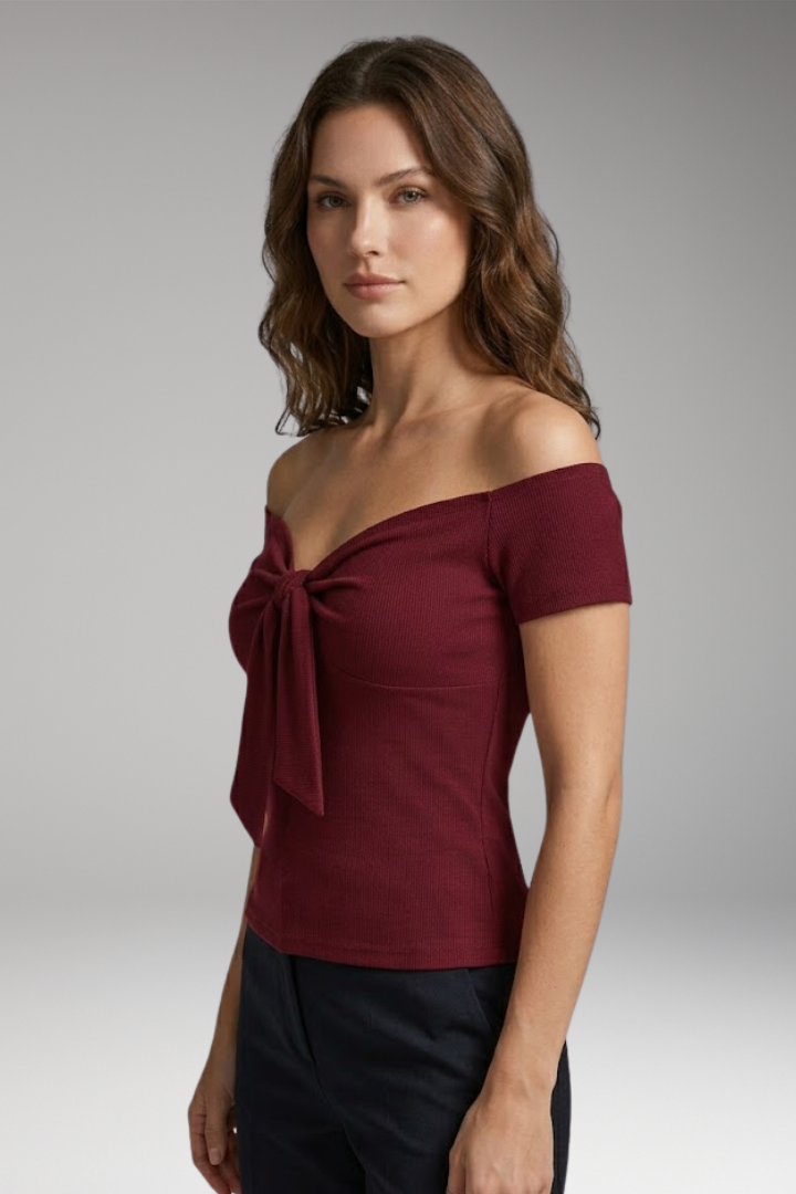Women's T-Shirt with Off-Shoulder and Front Tie