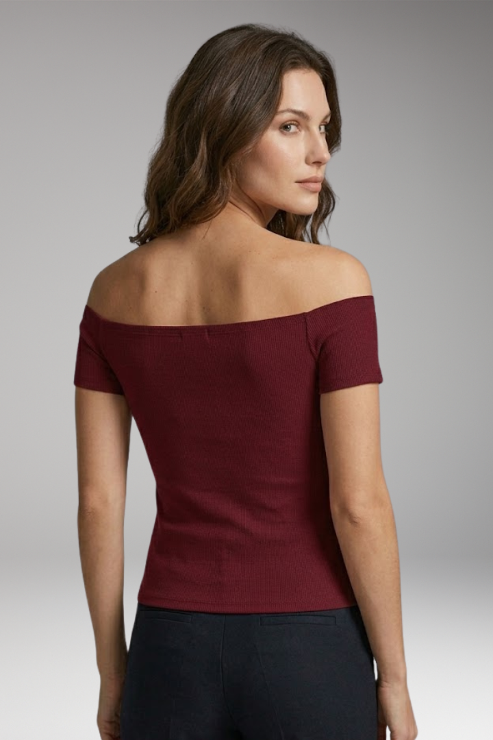 Women's T-Shirt with Off-Shoulder and Front Tie