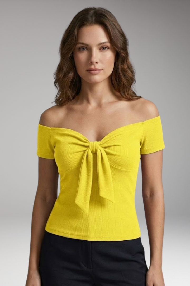 Women's T-Shirt with Off-Shoulder and Front Tie