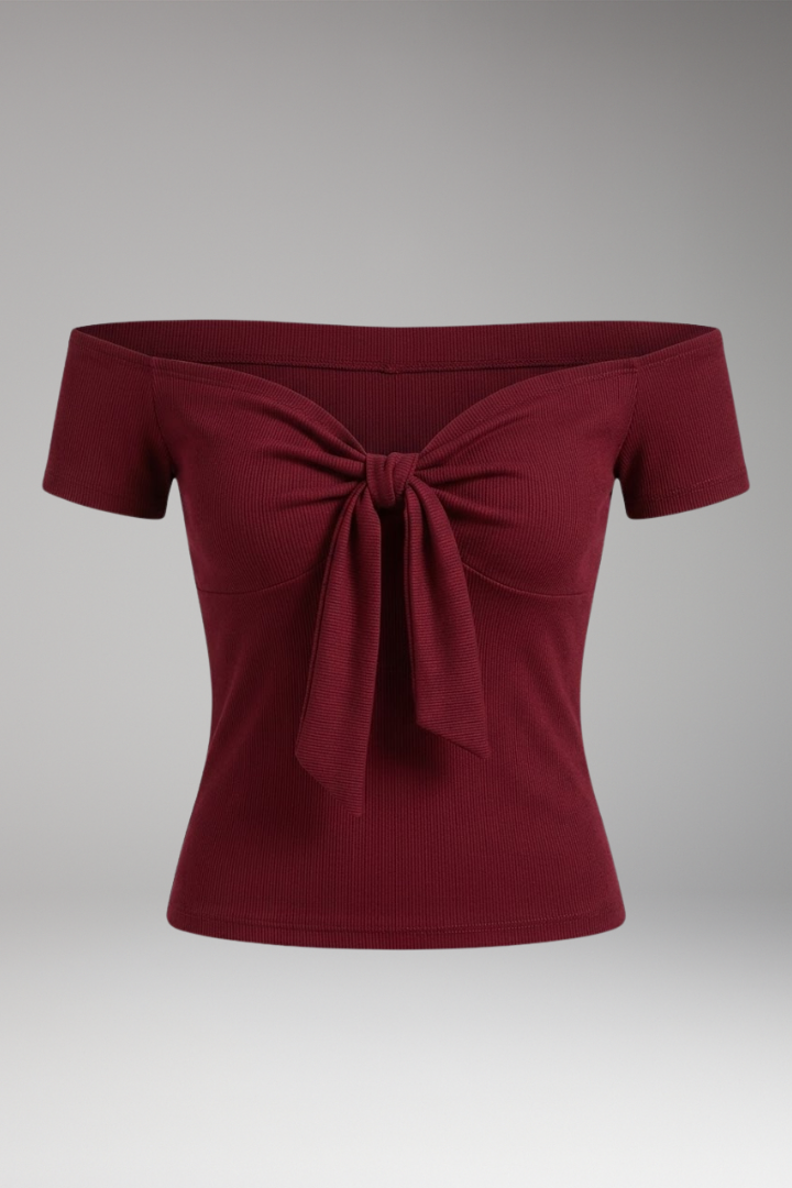 Women's T-Shirt with Off-Shoulder and Front Tie