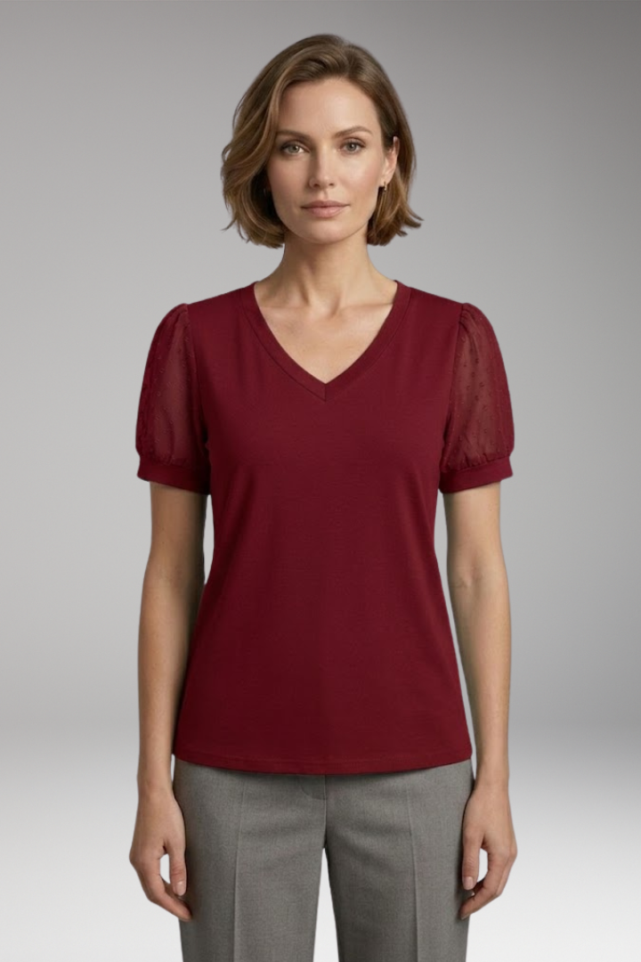 Women's T-Shirt with Puff Sleeves and V-Neck