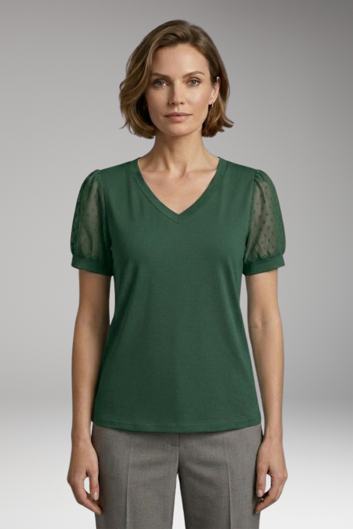 Women's T-Shirt with Puff Sleeves and V-Neck