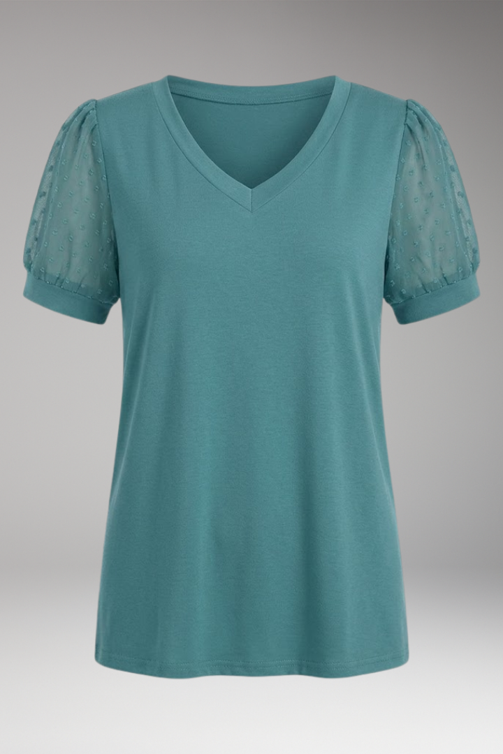 Women's T-Shirt with Puff Sleeves and V-Neck