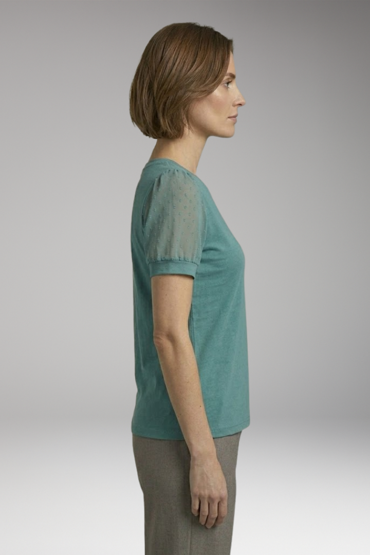 Women's T-Shirt with Puff Sleeves and V-Neck
