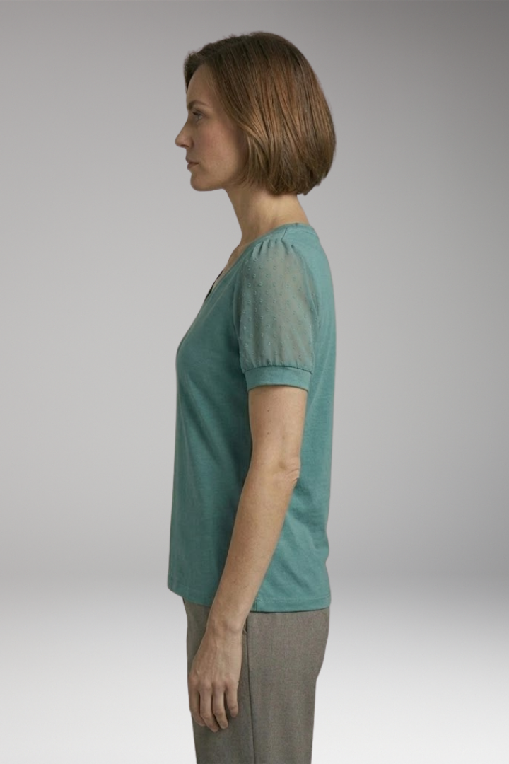 Women's T-Shirt with Puff Sleeves and V-Neck