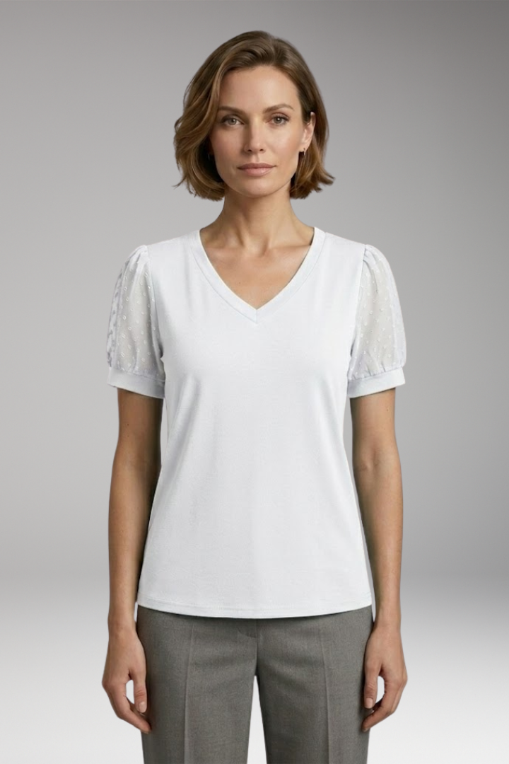 Women's T-Shirt with Puff Sleeves and V-Neck