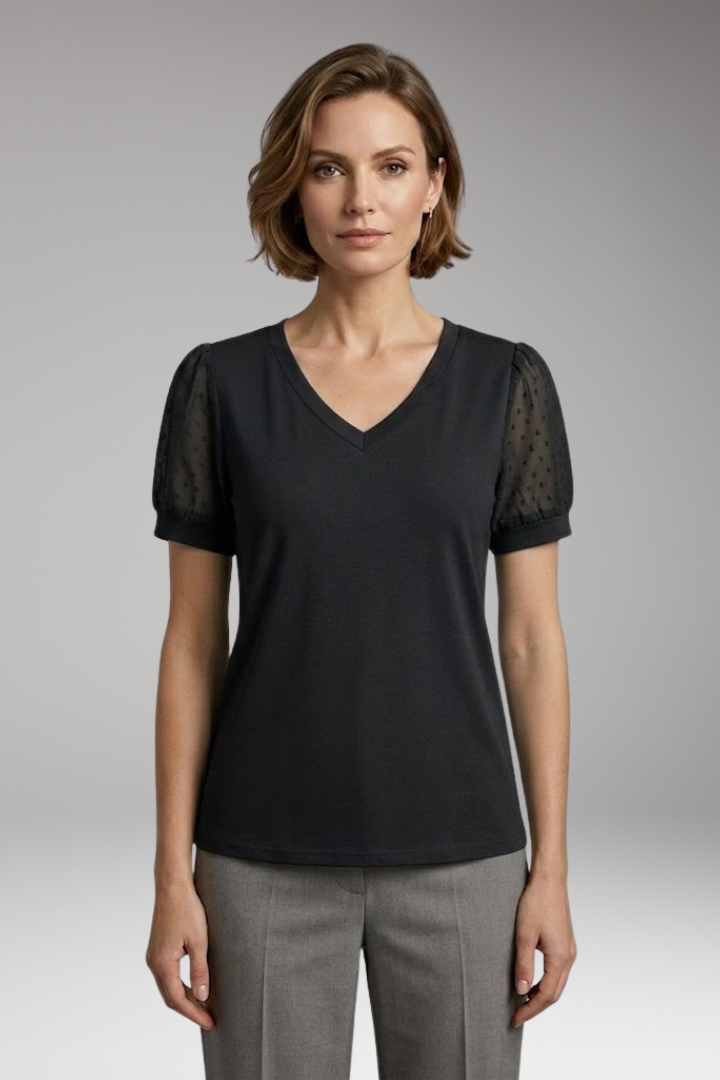 Women's T-Shirt with Puff Sleeves and V-Neck
