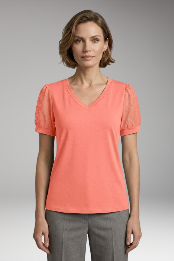 Women's T-Shirt with Puff Sleeves and V-Neck