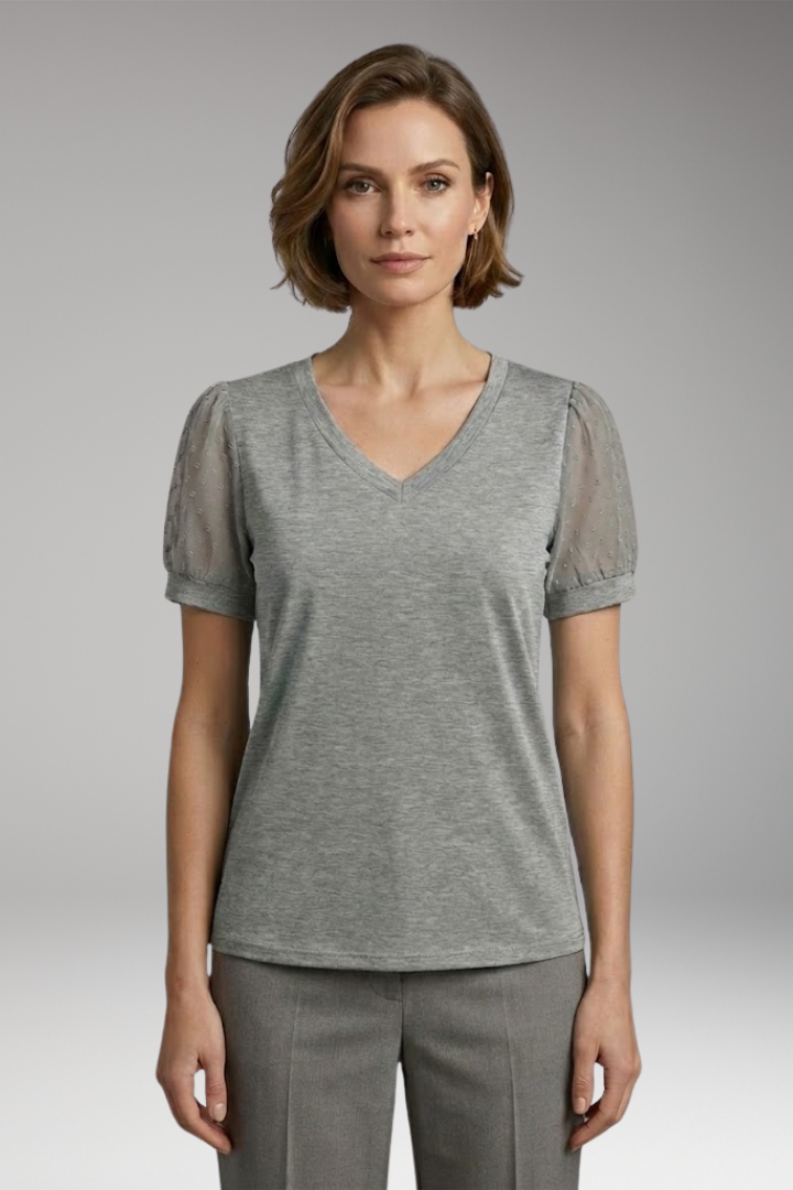 Women's T-Shirt with Puff Sleeves and V-Neck