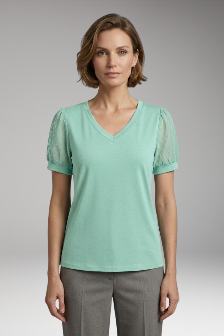 Women's T-Shirt with Puff Sleeves and V-Neck
