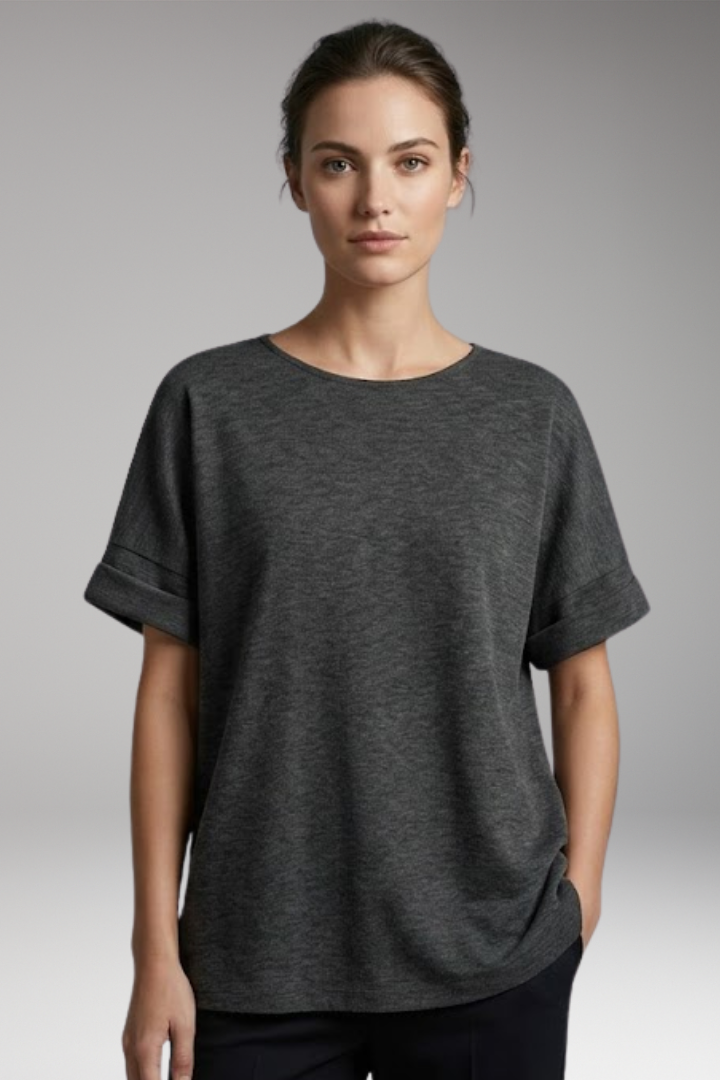 Women's T-Shirt with Rolled Sleeves and Oversized Fit
