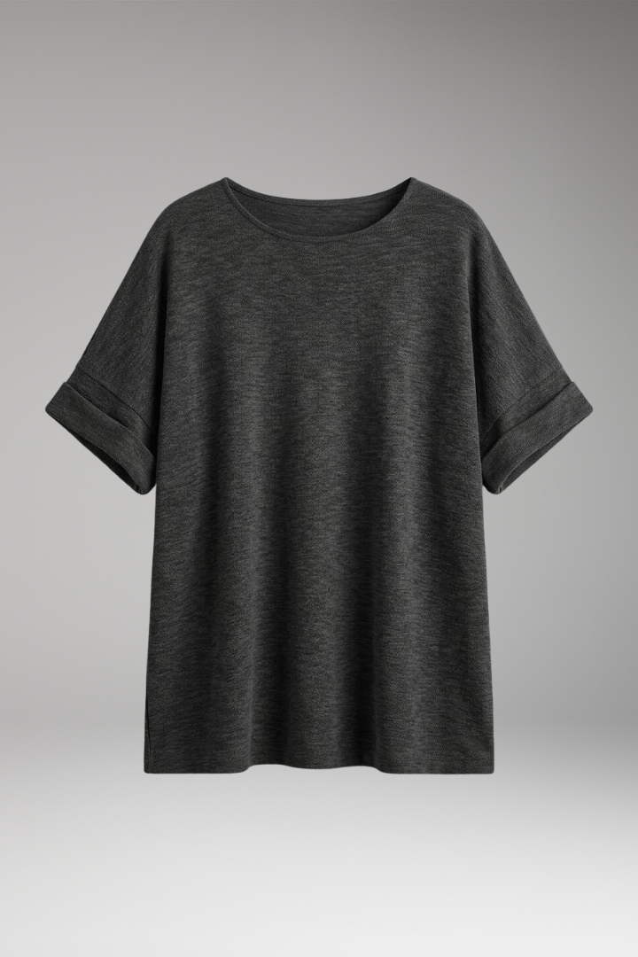 Women's T-Shirt with Rolled Sleeves and Oversized Fit