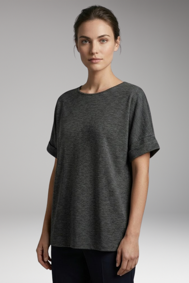 Women's T-Shirt with Rolled Sleeves and Oversized Fit