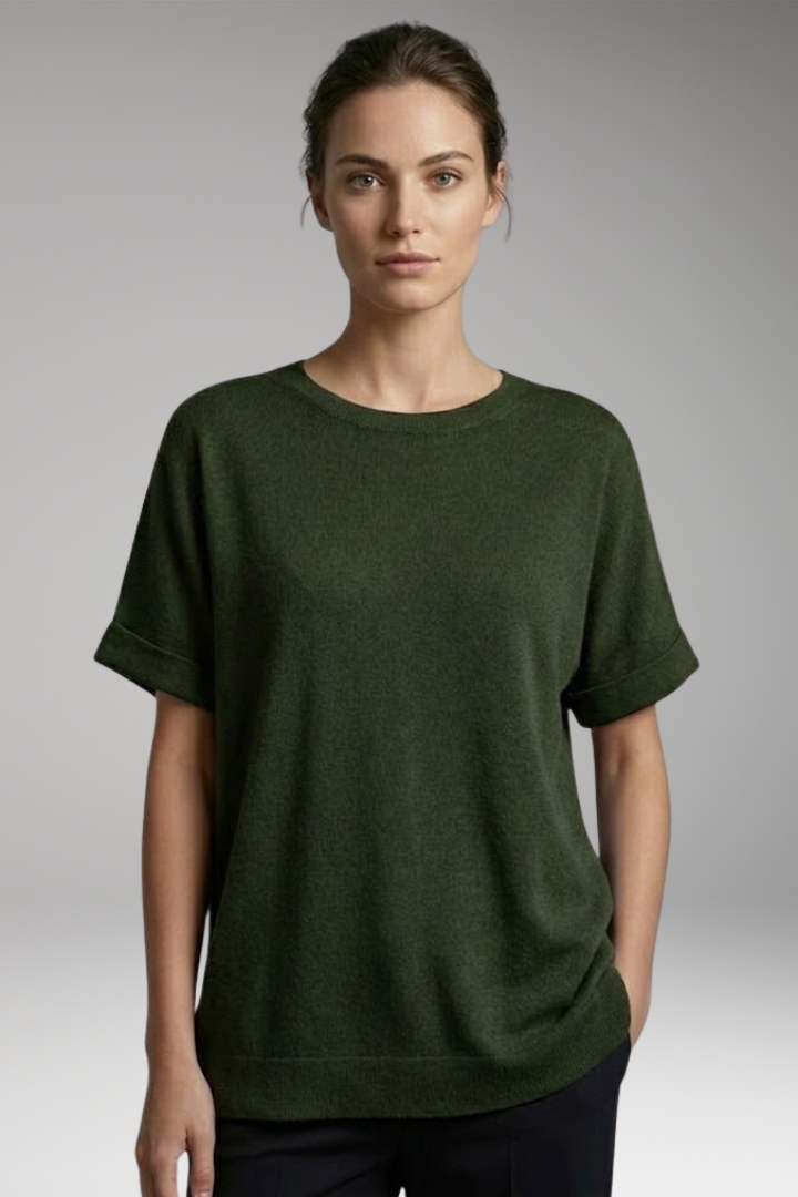 Women's T-Shirt with Rolled Sleeves and Oversized Fit