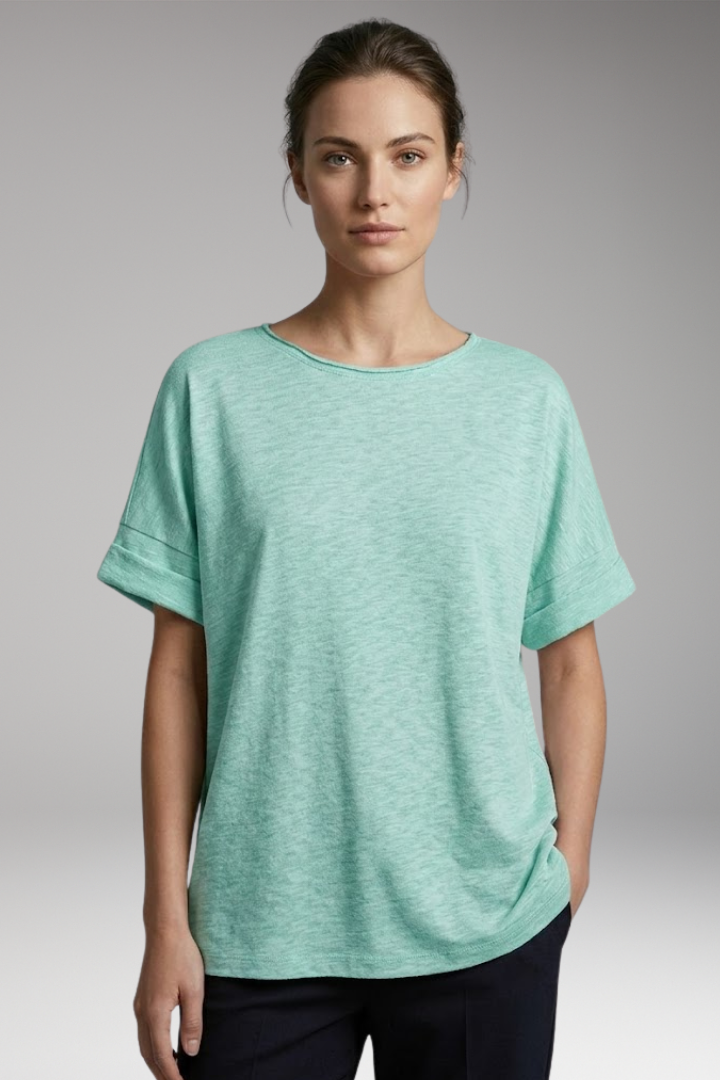 Women's T-Shirt with Rolled Sleeves and Oversized Fit