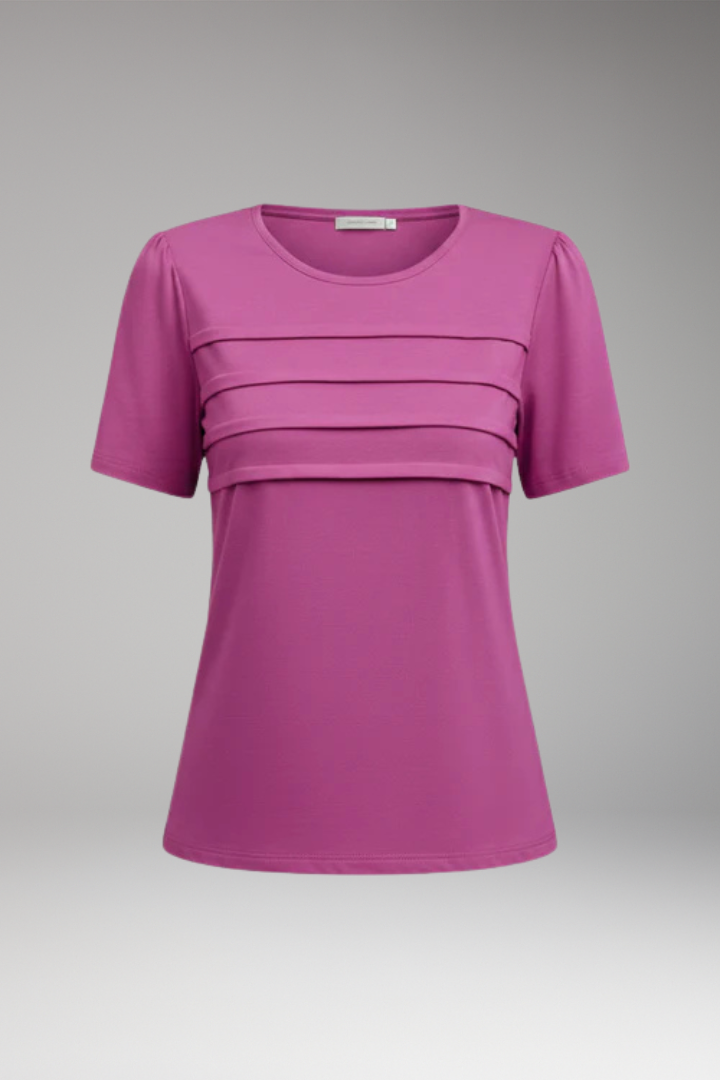 Women's T-Shirt with Round Neck and Pleated Chest