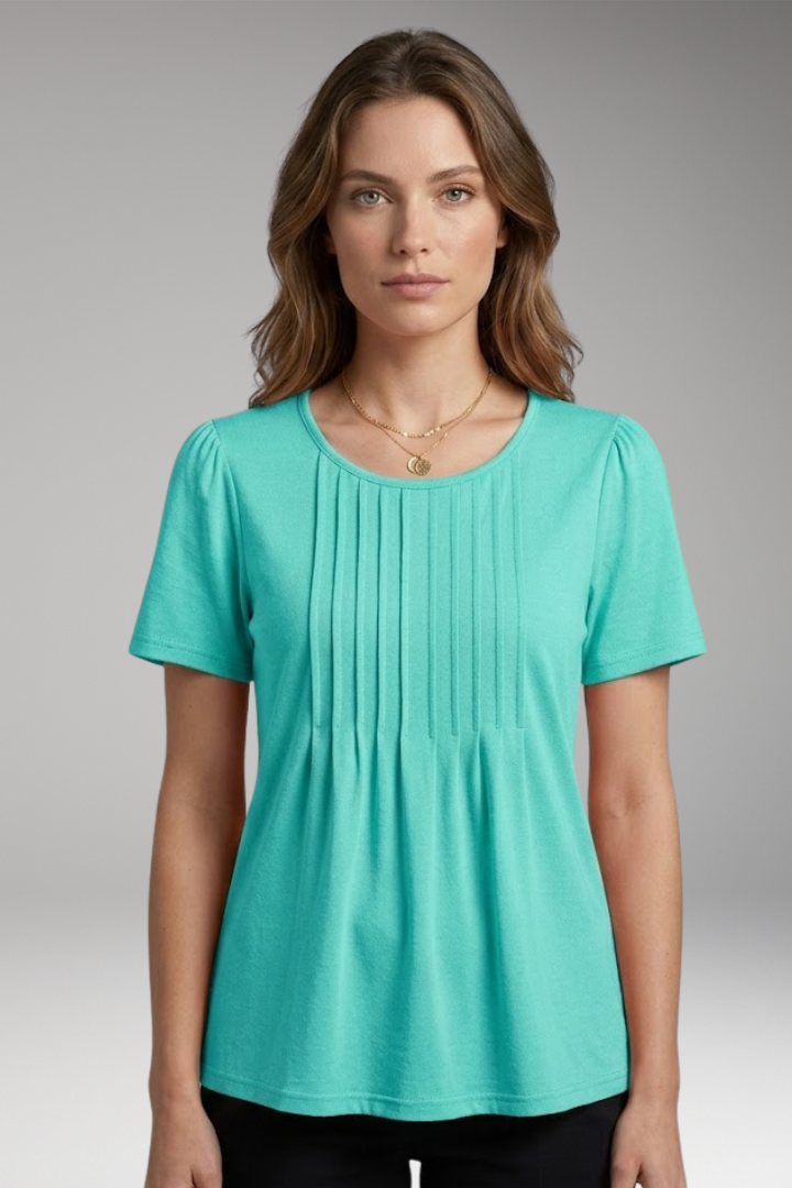 Women's T-Shirt with Round Neck and Pleated Front