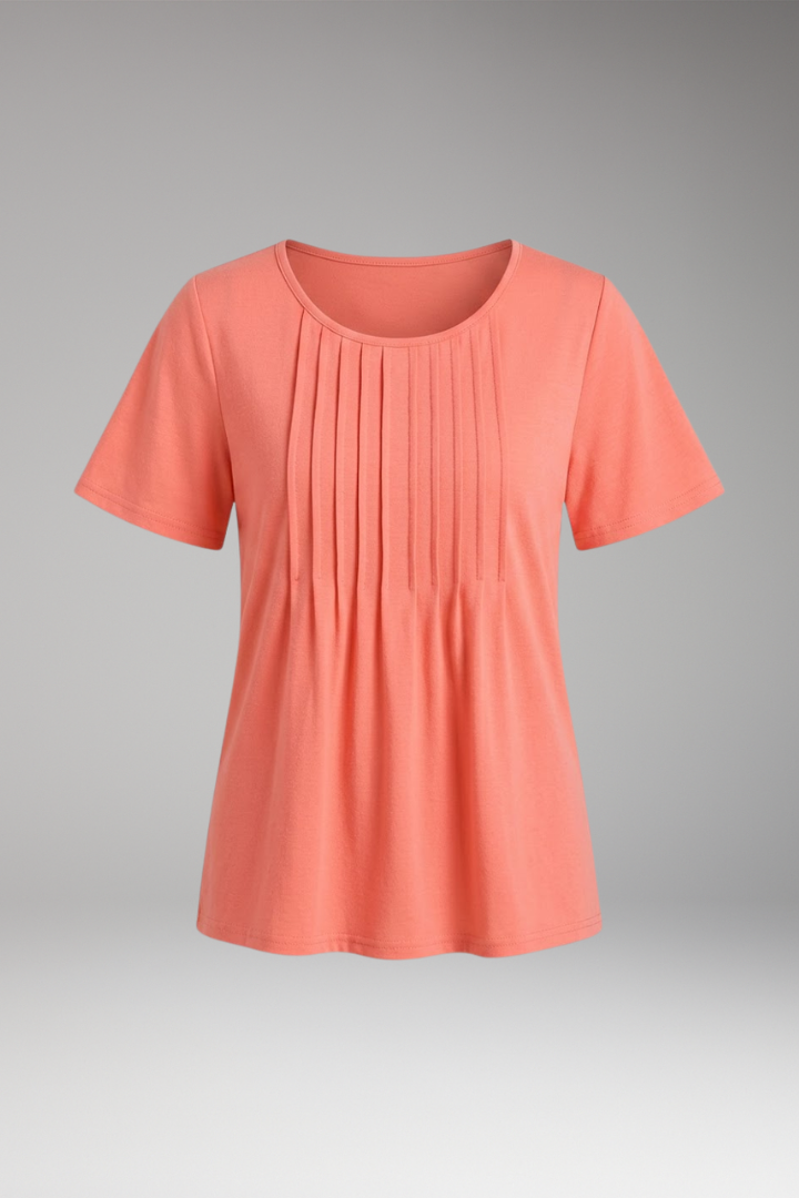 Women's T-Shirt with Round Neck and Pleated Front