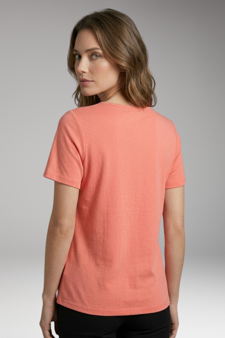 Women's T-Shirt with Round Neck and Pleated Front