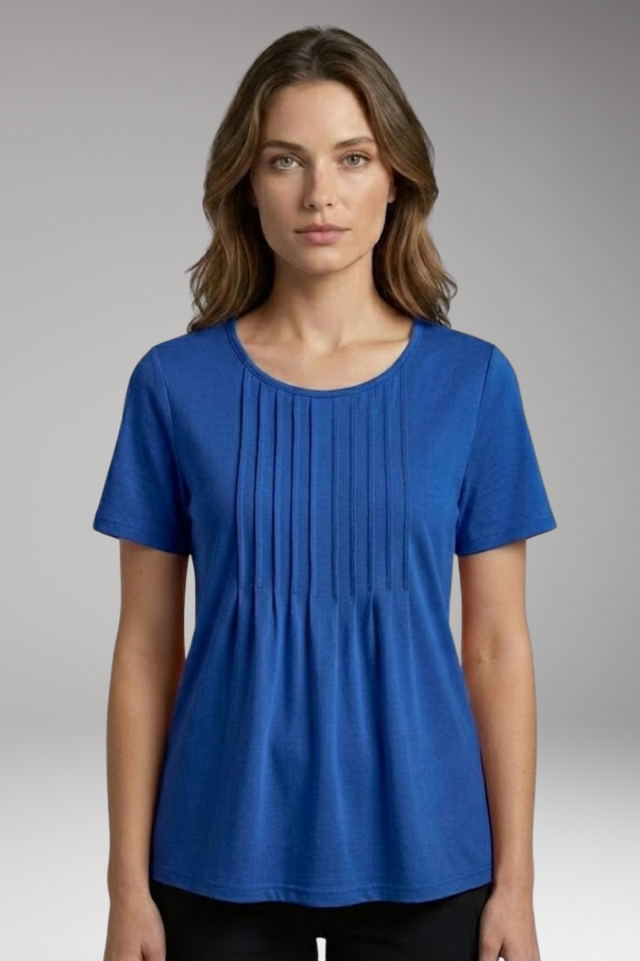 Women's T-Shirt with Round Neck and Pleated Front