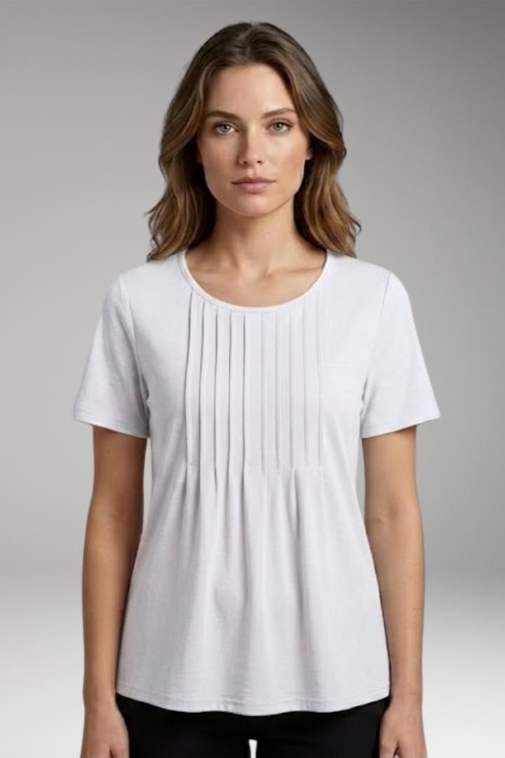 Women's T-Shirt with Round Neck and Pleated Front