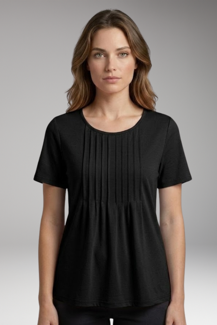 Women's T-Shirt with Round Neck and Pleated Front