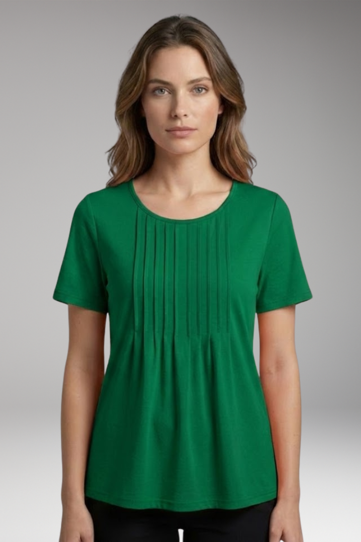 Women's T-Shirt with Round Neck and Pleated Front