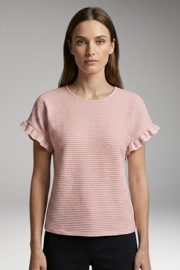 Women's T-Shirt with Round Neck and Ruffled Sleeves