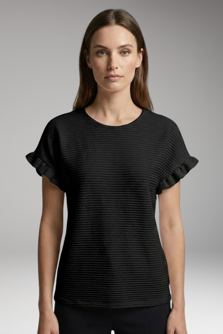 Women's T-Shirt with Round Neck and Ruffled Sleeves