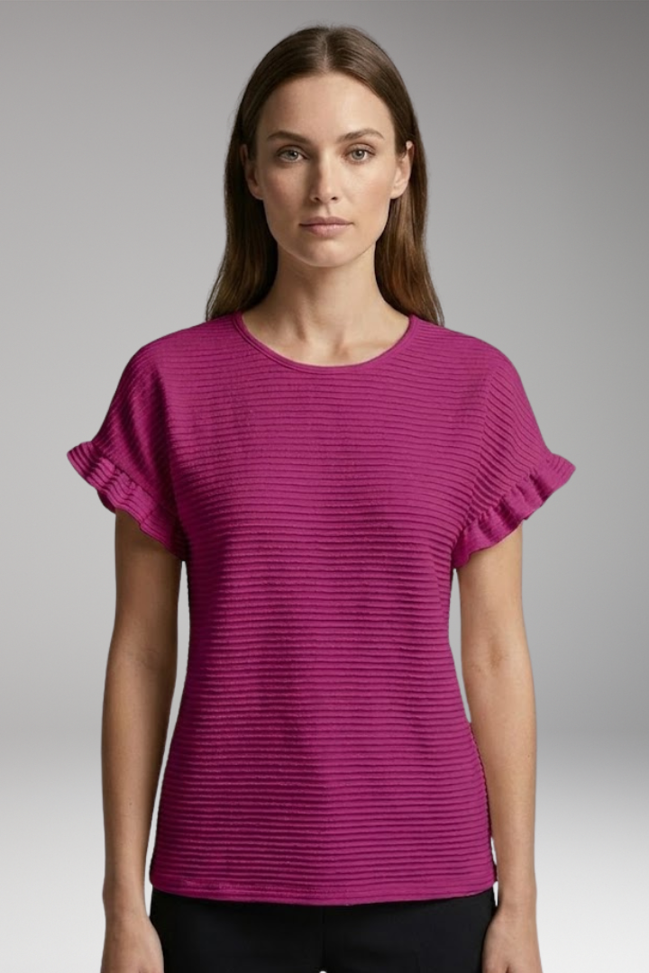 Women's T-Shirt with Round Neck and Ruffled Sleeves