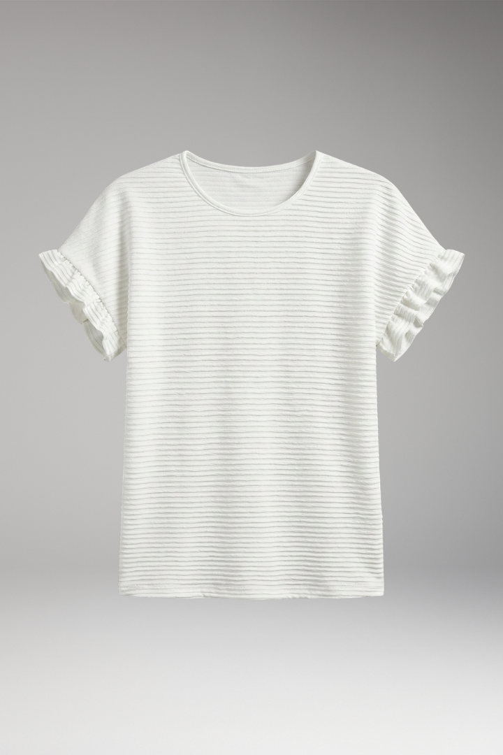 Women's T-Shirt with Round Neck and Ruffled Sleeves
