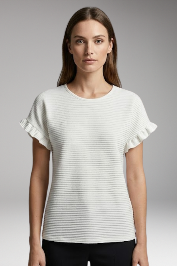 Women's T-Shirt with Round Neck and Ruffled Sleeves