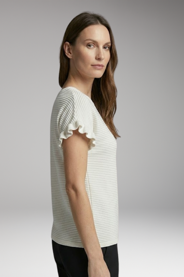 Women's T-Shirt with Round Neck and Ruffled Sleeves