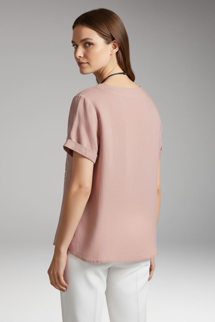 Women's T-Shirt with Round Neck and Side Buttons