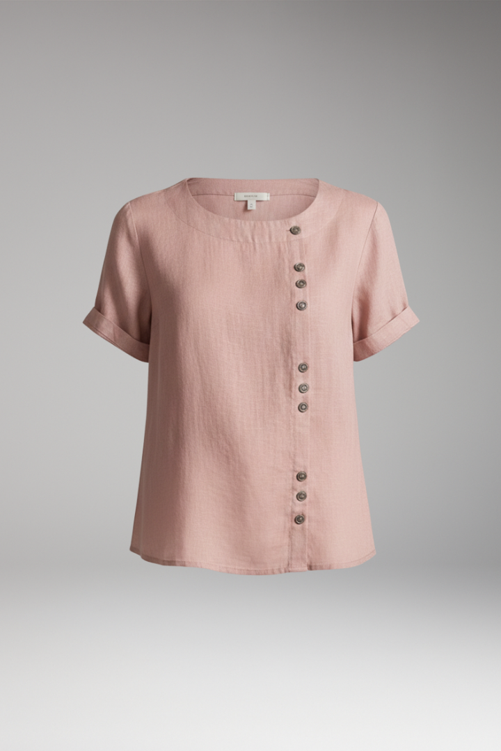 Women's T-Shirt with Round Neck and Side Buttons