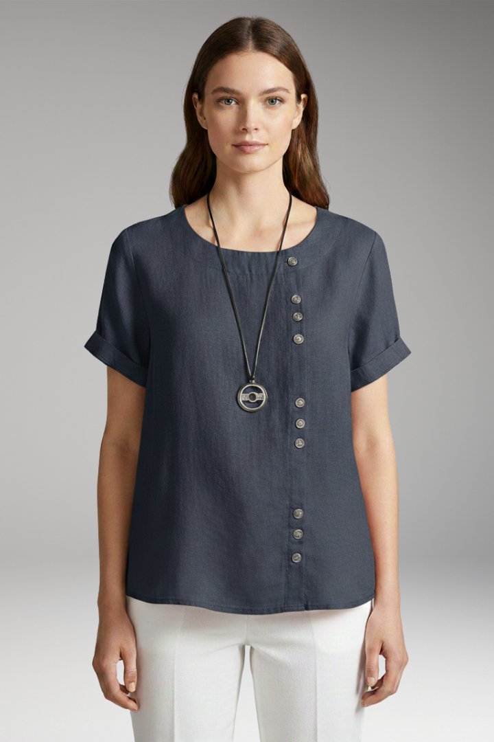 Women's T-Shirt with Round Neck and Side Buttons