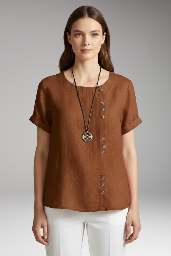 Women's T-Shirt with Round Neck and Side Buttons