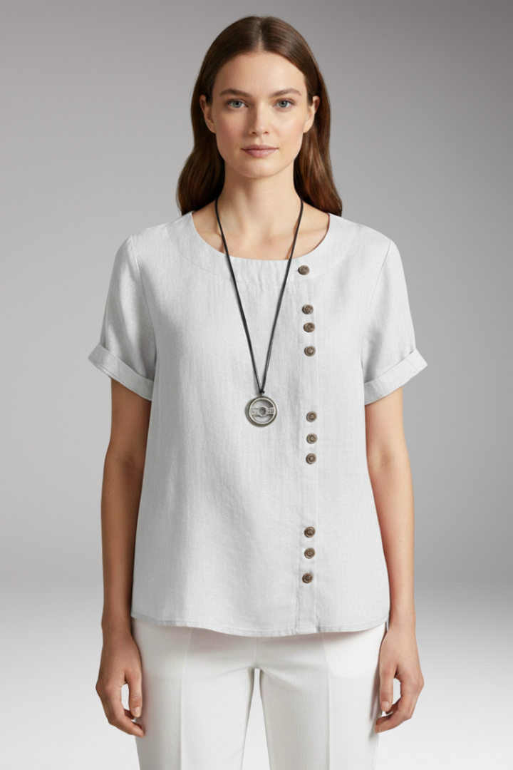 Women's T-Shirt with Round Neck and Side Buttons
