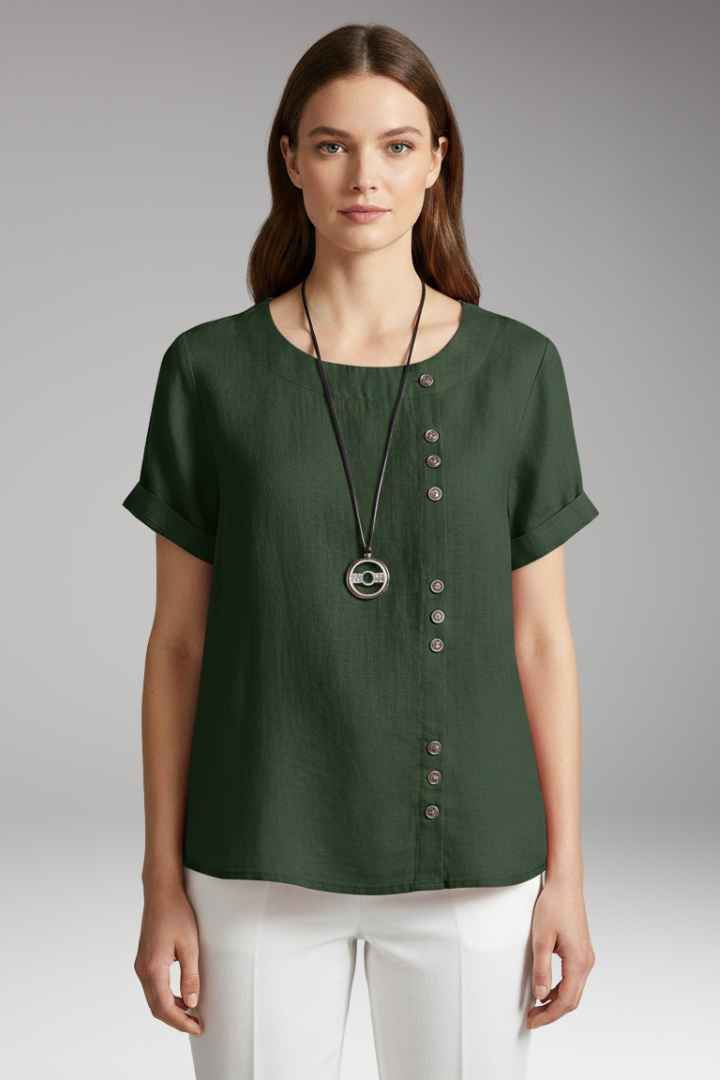 Women's T-Shirt with Round Neck and Side Buttons