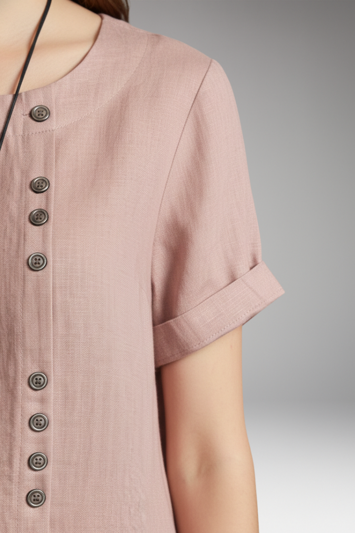 Women's T-Shirt with Round Neck and Side Buttons