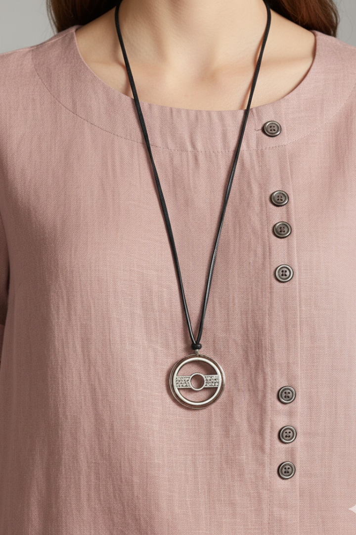 Women's T-Shirt with Round Neck and Side Buttons