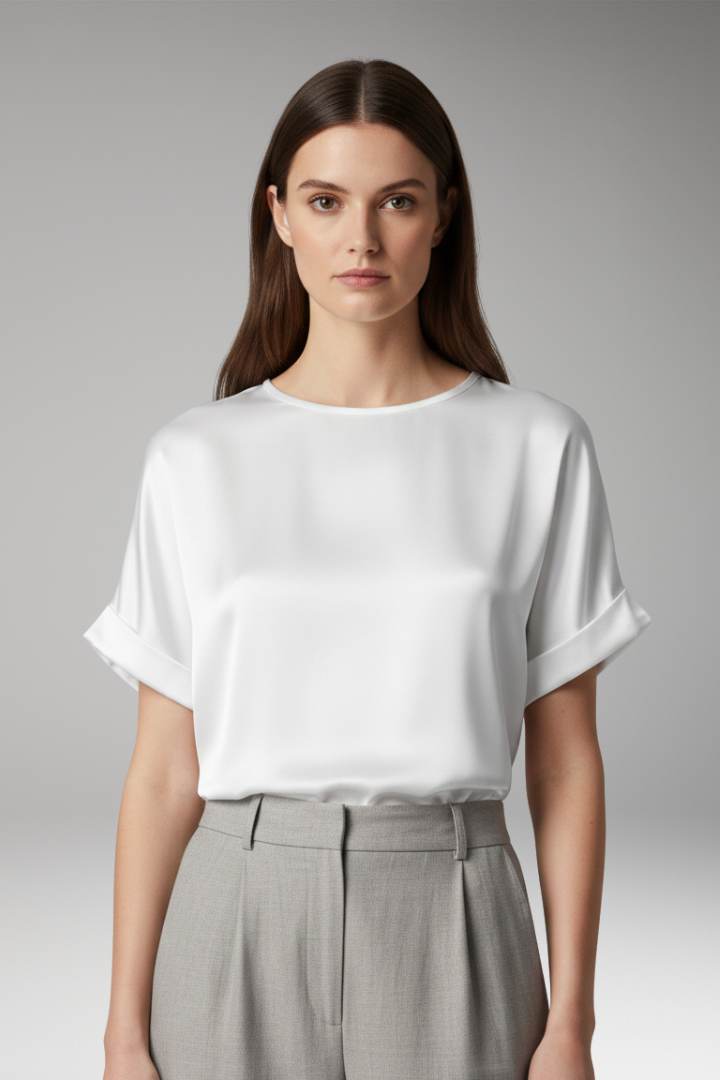 Women's T-Shirt with Round Neck and Smooth Surface