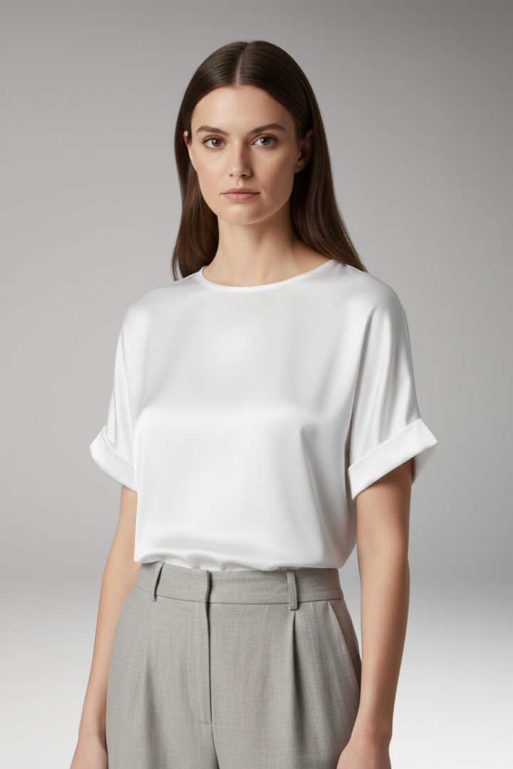 Women's T-Shirt with Round Neck and Smooth Surface