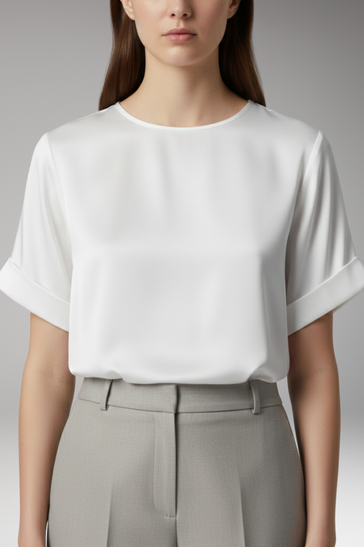 Women's T-Shirt with Round Neck and Smooth Surface