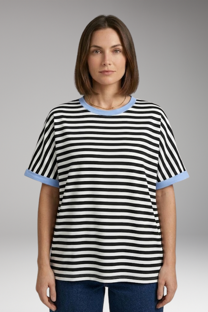 Women's T-Shirt with Striped Pattern and Round Neck