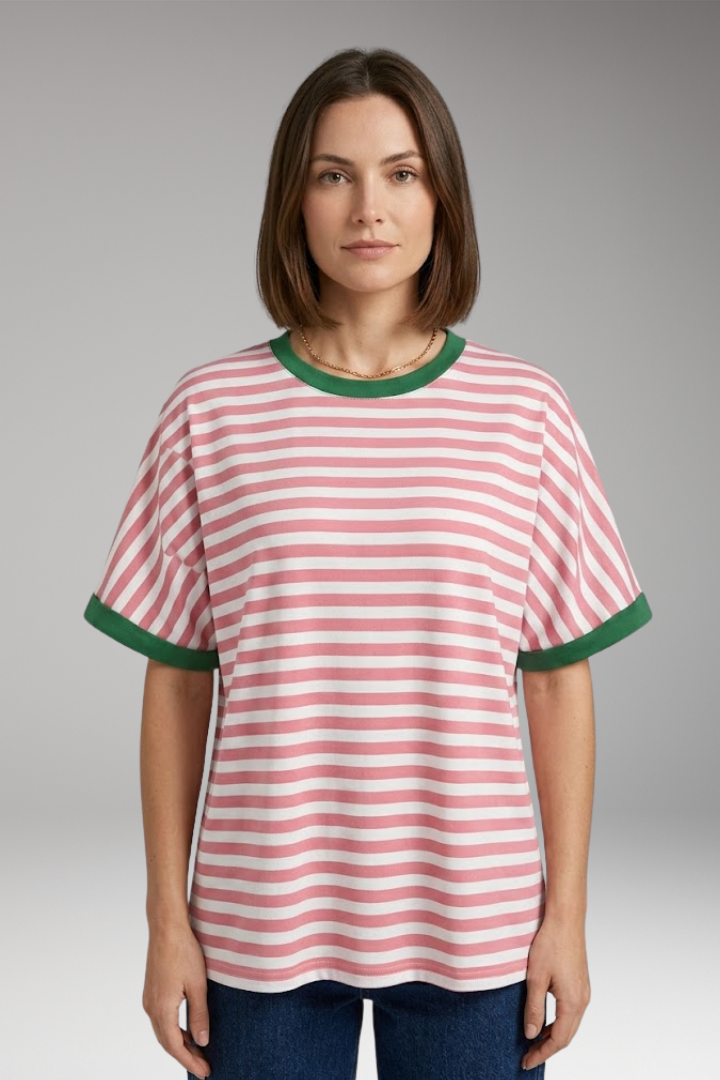 Women's T-Shirt with Striped Pattern and Round Neck
