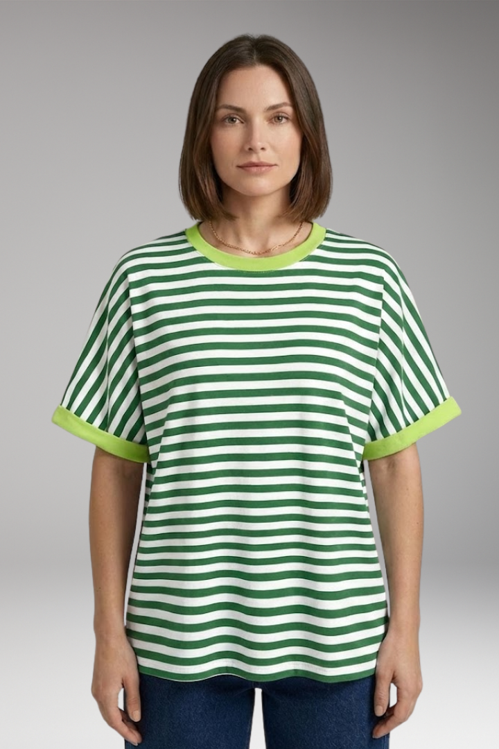 Women's T-Shirt with Striped Pattern and Round Neck
