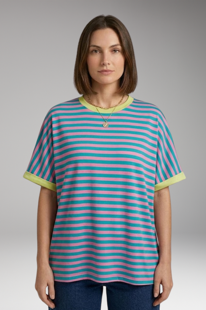 Women's T-Shirt with Striped Pattern and Round Neck